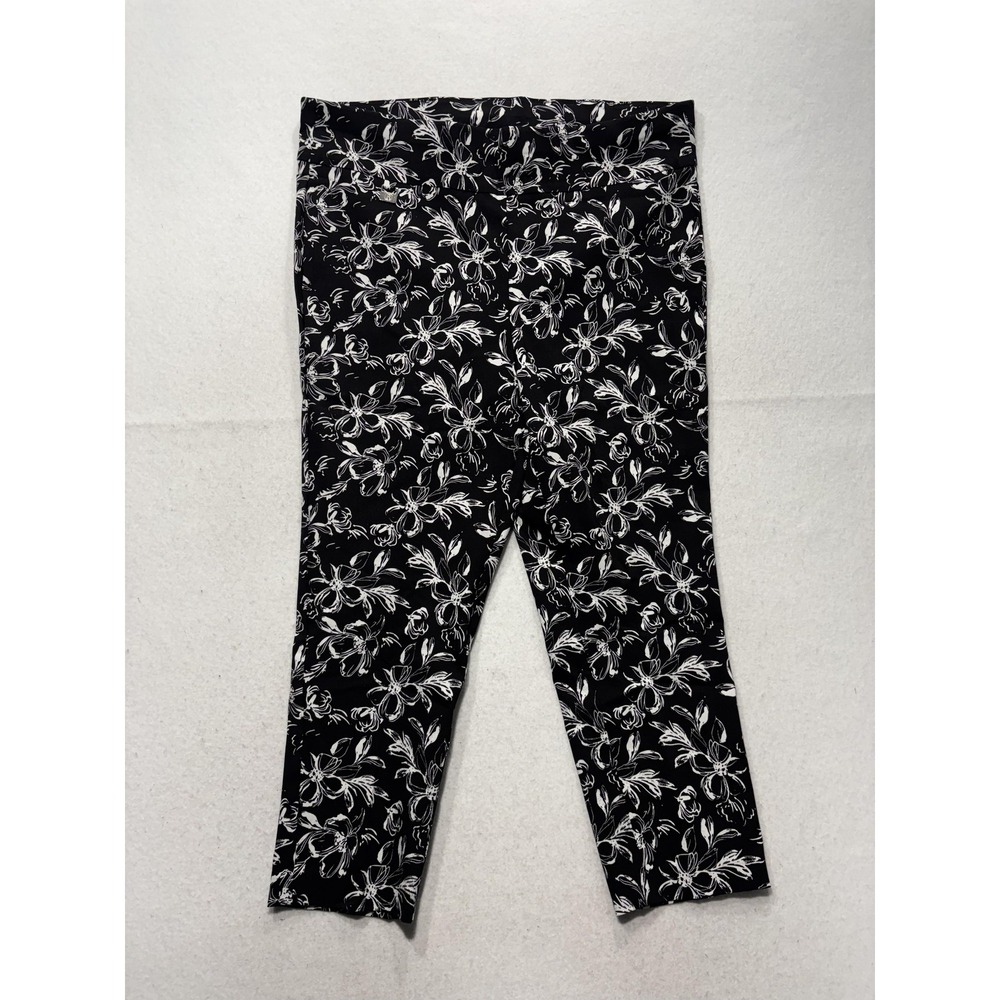 Rafaella Capri Pants Womens 14 Black Floral Ponte Pull On Stretch Comfort